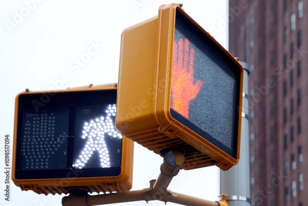 Fototapeta walk, don't walk , New York traffic  light. pedestrian walk sign in Lower Manhattan 