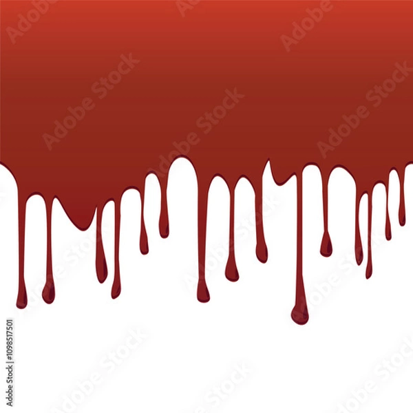 Obraz Blood dripping border. Red liquid like blood or ketchup or jam flow down.eps