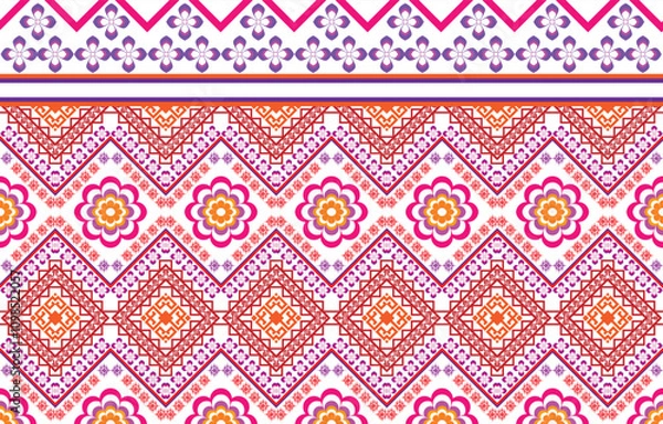 Fototapeta Geometric ethnic oriental pattern traditional Design for background,carpet,wallpaper,clothing,wrapping,Batik,fabric,Vector embroidery style.