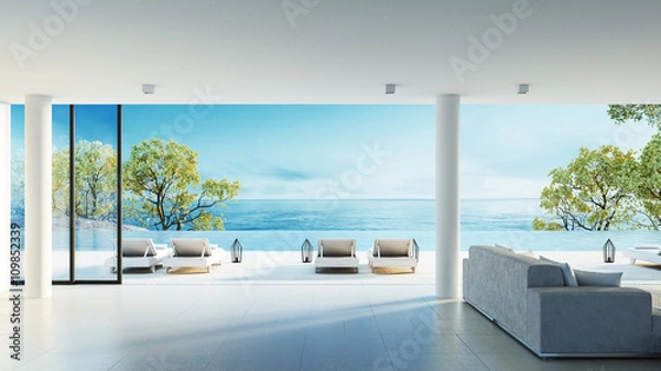 Obraz Beach living on Sea view / 3d rendering