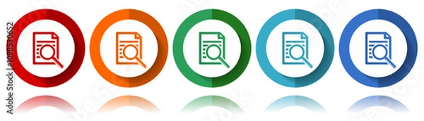Fototapeta Search document vector icons, flat icon set for logo design, webdesign and mobile applications, colorful web button collection in eps 10