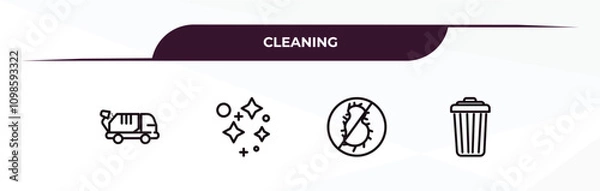 Fototapeta fully editable outline icon collection from cleaning concept. thin line icons set such as garbage truck, clean, virus cleanin, garbage,