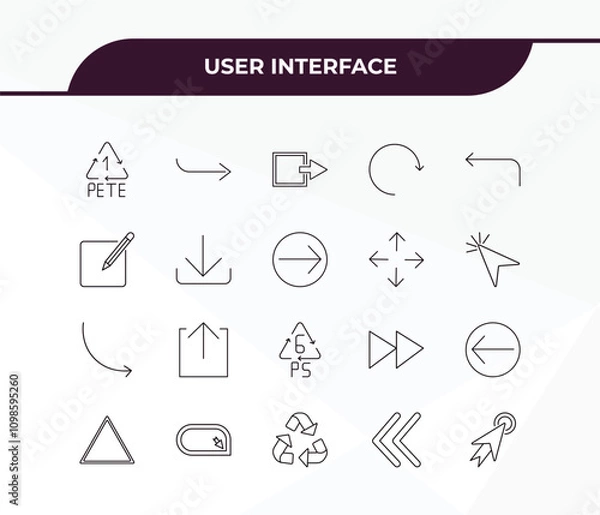 Obraz fully editable outline icon collection from user interface concept. thin line icons set such as 1 pete, right curve arrow, curved arrows, two left arrows, mouse cursor,