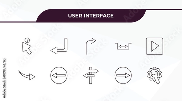 Fototapeta fully editable outline icon collection from user interface concept. thin line icons set such as wait cursor, return left arrow, curve arrow, round right arrow, mechanic tool,