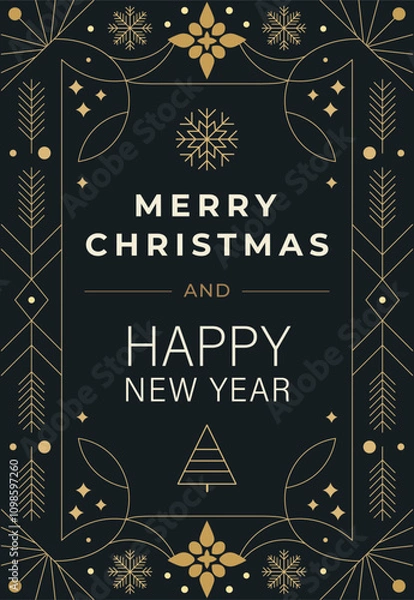 Fototapeta Merry christmas card design with simple geometric christmas tree