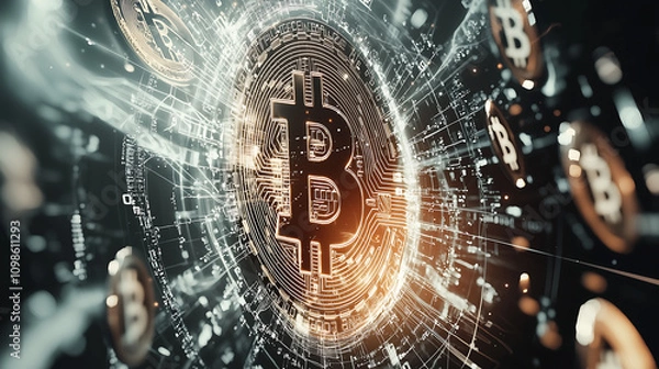 Fototapeta Exploring the World of Bitcoin Cryptocurrency Investment Strategies Digital Wallets Blockchain Technology Virtual Environment Overview