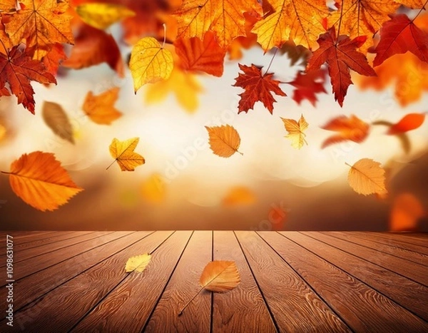 Obraz autum background with autumn leaves falling down
