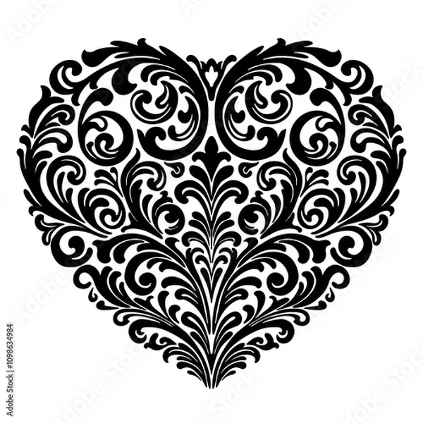 Obraz Elegant decorative heart-shaped illustration. intricate baroque motifs. Symmetrical design, sophistication, romance,  for decorative and artistic application, textile, sticker, valentine card