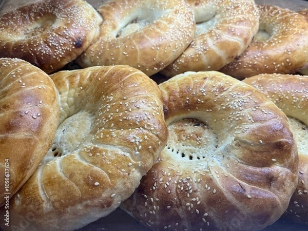 Obraz Fresh flatbreads with sesame seeds