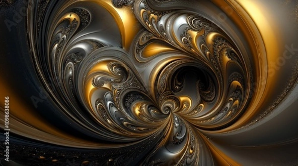 Fototapeta Abstract fractal design with gold and silver swirls converging into a dynamic spiral pattern