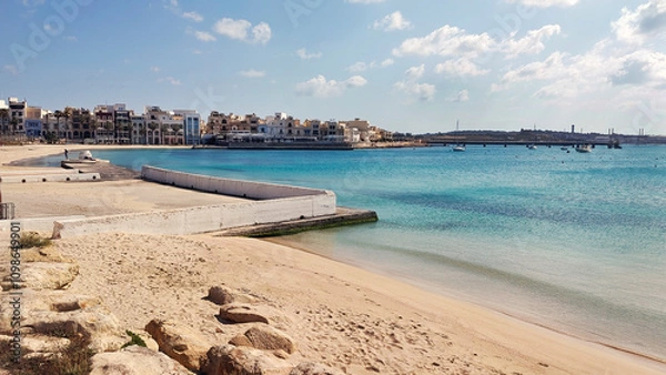 Obraz The beach of “Pretty Bay” situated in the seaside town of Birzebbuga in the south isle of Malta, Europe.