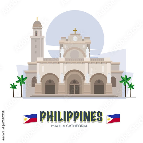 Fototapeta Manila Cathedral. Philipines landmark. asean set - vector