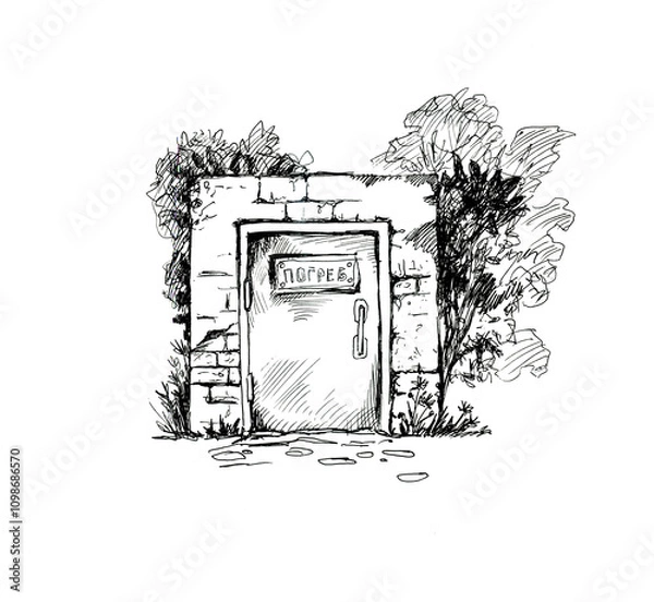 Obraz Warm cellar. Black and white vector illustration in vintage style. 