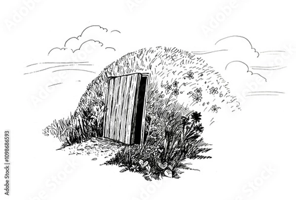 Obraz Warm cellar. Black and white vector illustration in vintage style. 