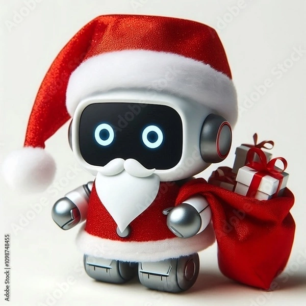 Obraz Mini ai robot christmas santa claus with bag full of presents