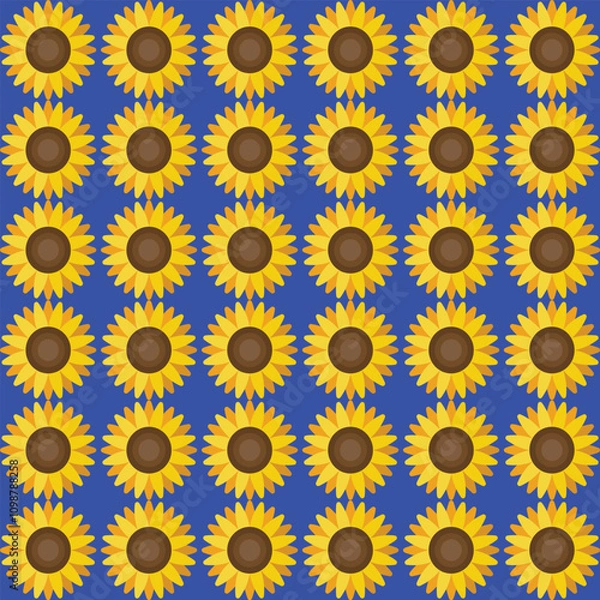 Fototapeta Stunning sunflower tile pattern vector background featuring a bold black and orange color palette. Perfect as a template for creative designs, wallpapers, or decorative projects.