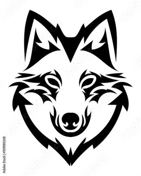 Obraz Beautiful wolf tattoo.Vector wolf's head as a design element on isolated background