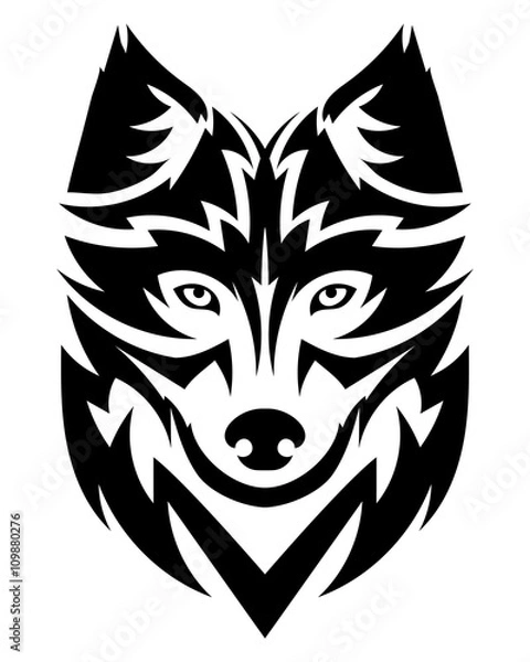 Obraz Beautiful wolf tattoo.Vector wolf's head as a design element on isolated background