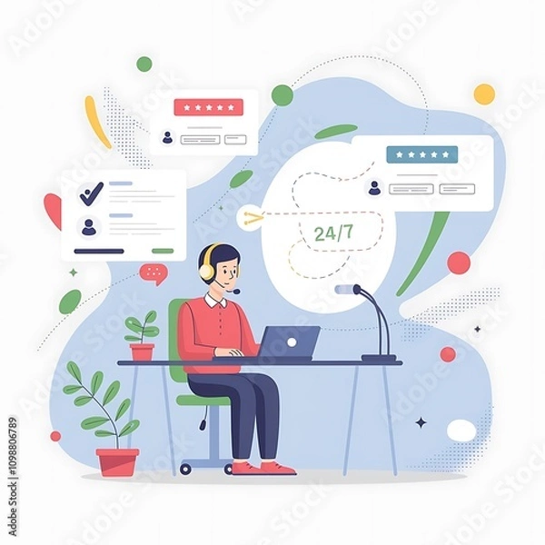 Obraz Customer service representative working efficiently with task management tools 24/7

