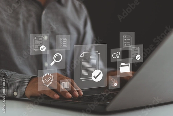 Fototapeta Audit business concept. Compliance with internal organization financial services regulation, financial examination for business financial management system. Auditing accounts within the organization.