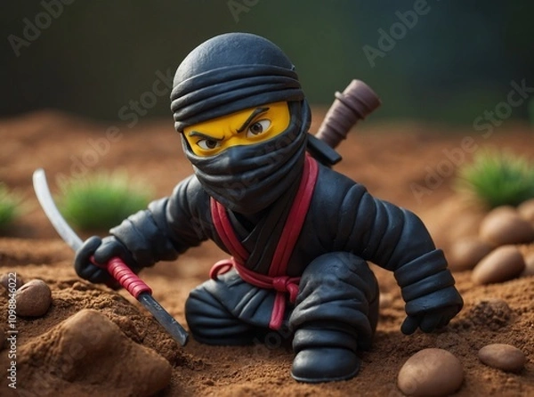 Fototapeta In a dynamic clay world, the ninja must rely on his training to overcome every obstacle