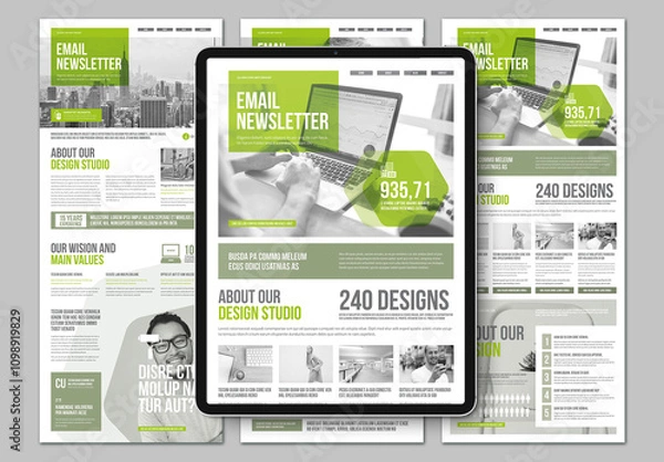 Fototapeta Modern Light Business Project Email Newsletter or Digital Online Mailing with Green Elements
