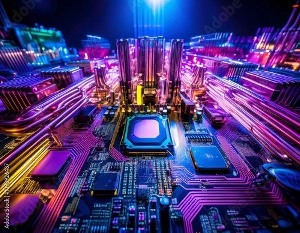 Obraz Motherboard with Processor Chips Future Background Digital