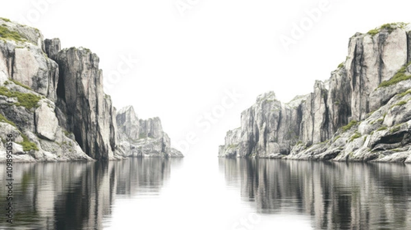 Obraz Calm waters reflect steep cliffs in a serene fjord landscape