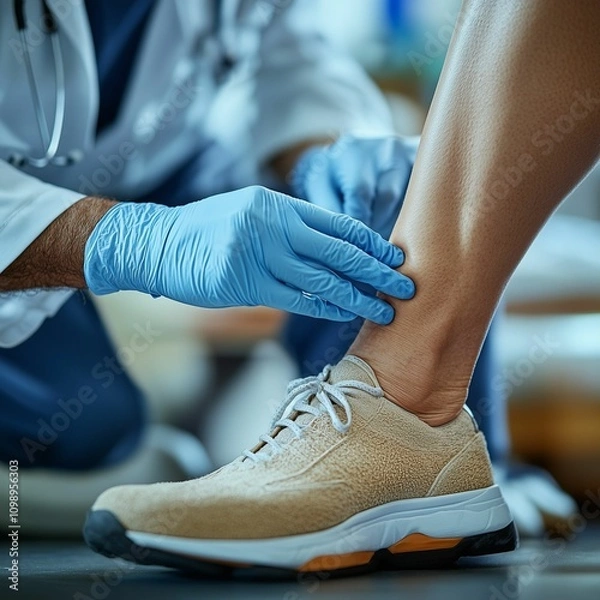 Fototapeta A podiatrist examines the lower leg of a patient