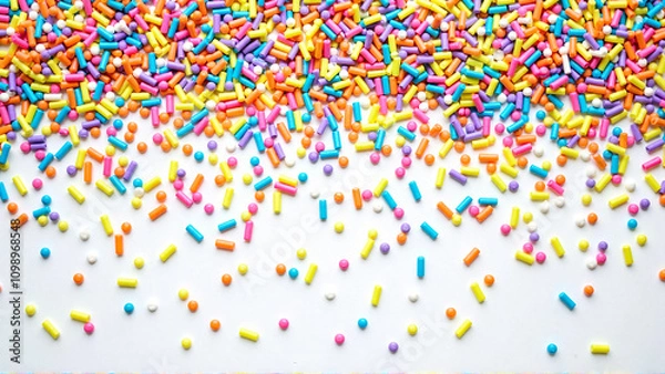 Obraz Colorful sprinkles on white background - Generative AI