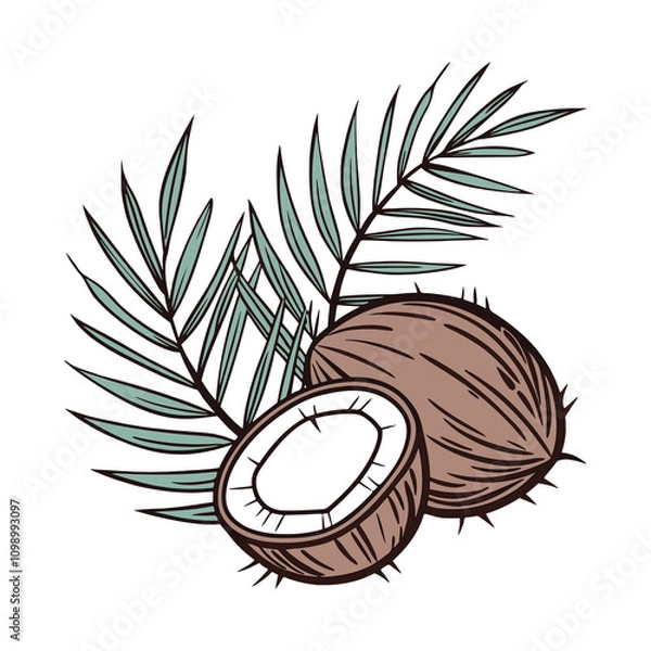 Fototapeta A Beautiful color Coconut icon vector on white background, Coconut icon