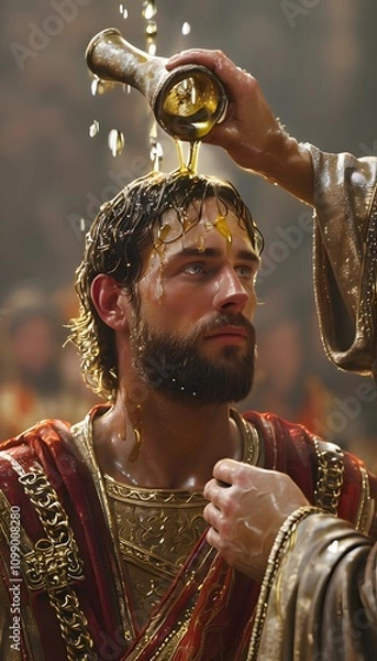 Fototapeta Bible story, Prophet Samuel Anointed David to be King over the Israelites with Anointing Oil
