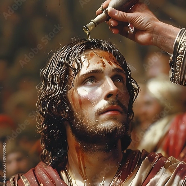 Fototapeta Bible story, Prophet Samuel Anointed David to be King over the Israelites with Anointing Oil

