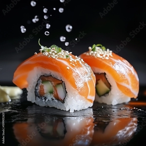 Obraz 日本の豪華でおいしそうなお寿司、Japan's luxurious and delicious sushi,  Generated AI