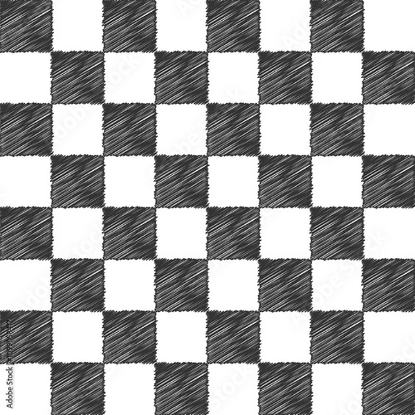 Obraz Vector illustration of a scribble-style chess checkerboard, offering a unique hand-drawn effect. Ideal for creative designs games and abstract art projects. Seamless chessboard pattern design.