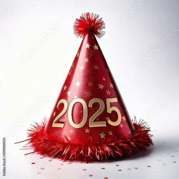 Obraz Red party hat with 2025 design and festive decorations
