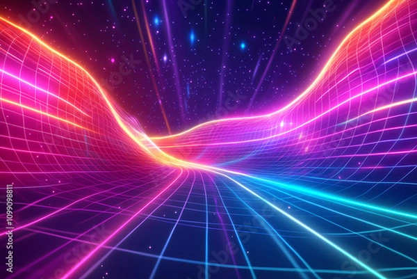 Fototapeta Retro 80s Background with Neon Colors and Abstract Shapes