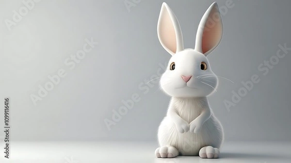 Fototapeta A cute, cartoon-style white rabbit with large ears and expressive eyes.