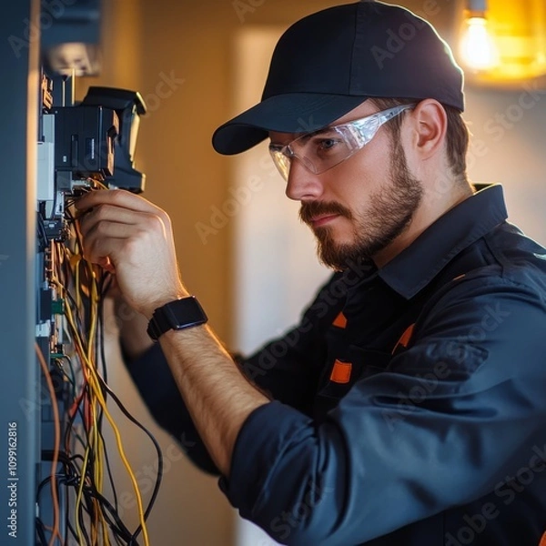 Fototapeta Skilled Electronics Technician Working on Circuitry
