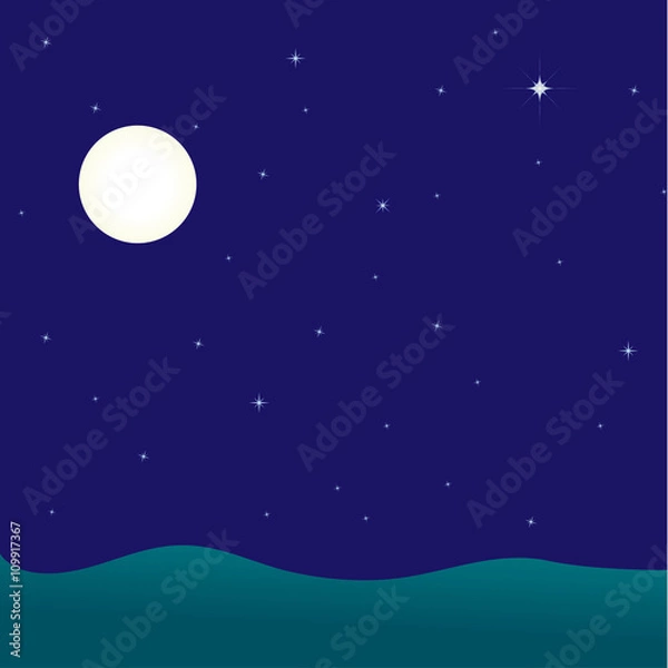 Obraz Night seascape, vector illustration