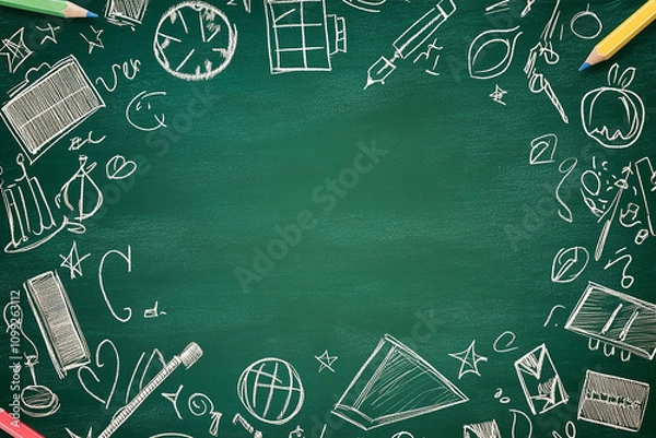 Fototapeta Chalkboard in school with copy space, back to school concept generated.AI