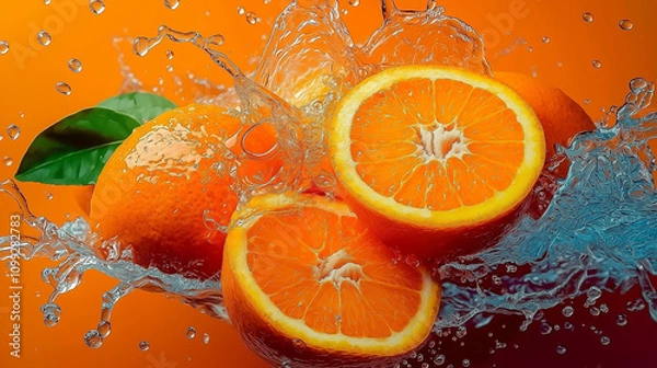 Fototapeta orange halves splashed with water