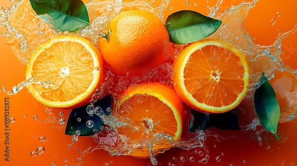 Fototapeta orange halves splashed with water