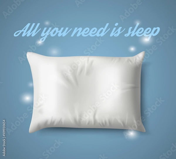 Obraz White Pillow with magic on Blue Background, Real Shadow. Vector illustration 
