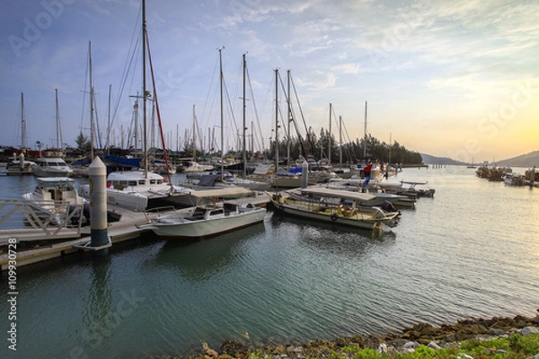Obraz Beautiful composition view of Malaysian Harbour with a yatch dur