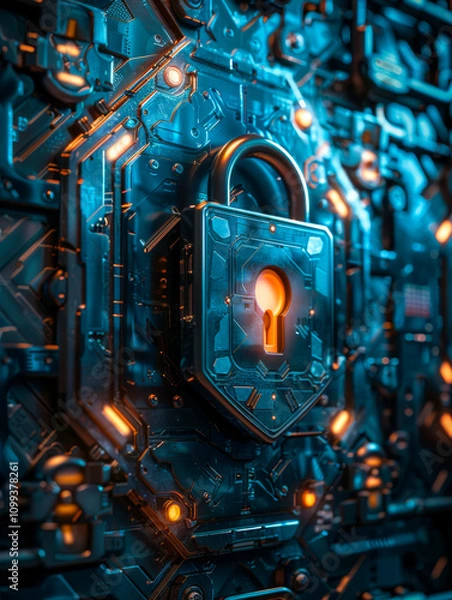 Fototapeta digital padlock, in the style of hard surface modeling