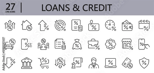 Obraz Loan and Credit line icons set with Payment, Interest, Bank, Interest Rate, Finance, Tax, Time, Credit, Insurance and more. Editable Stroke