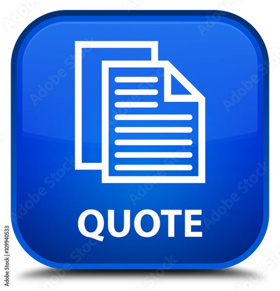 Fototapeta Quote (document pages icon) blue square button
