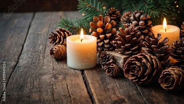 Obraz Christmas scene with candles and wranch