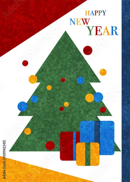 Fototapeta Merry Christmas and Happy New Year greeting card set. Modern beautiful Xmas design with typography, balls, pattern, snowflakes, Christmas tree branches.  Minimalism art banner, poster, cover templates